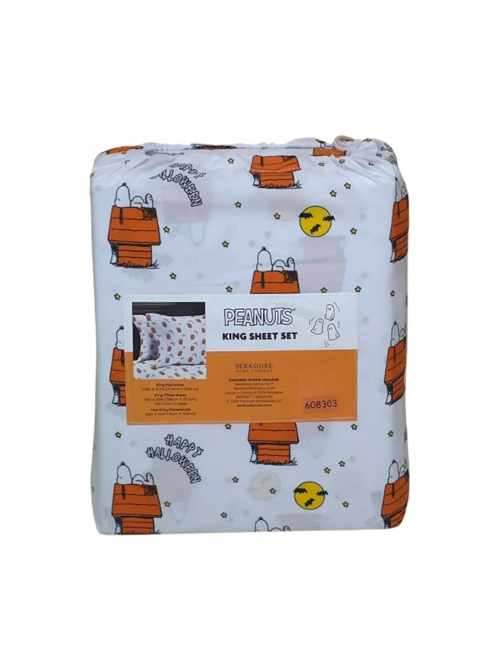 Peanuts Snoopy Halloween King Sheet Set By Berkshire Orange Doghouse Polyester